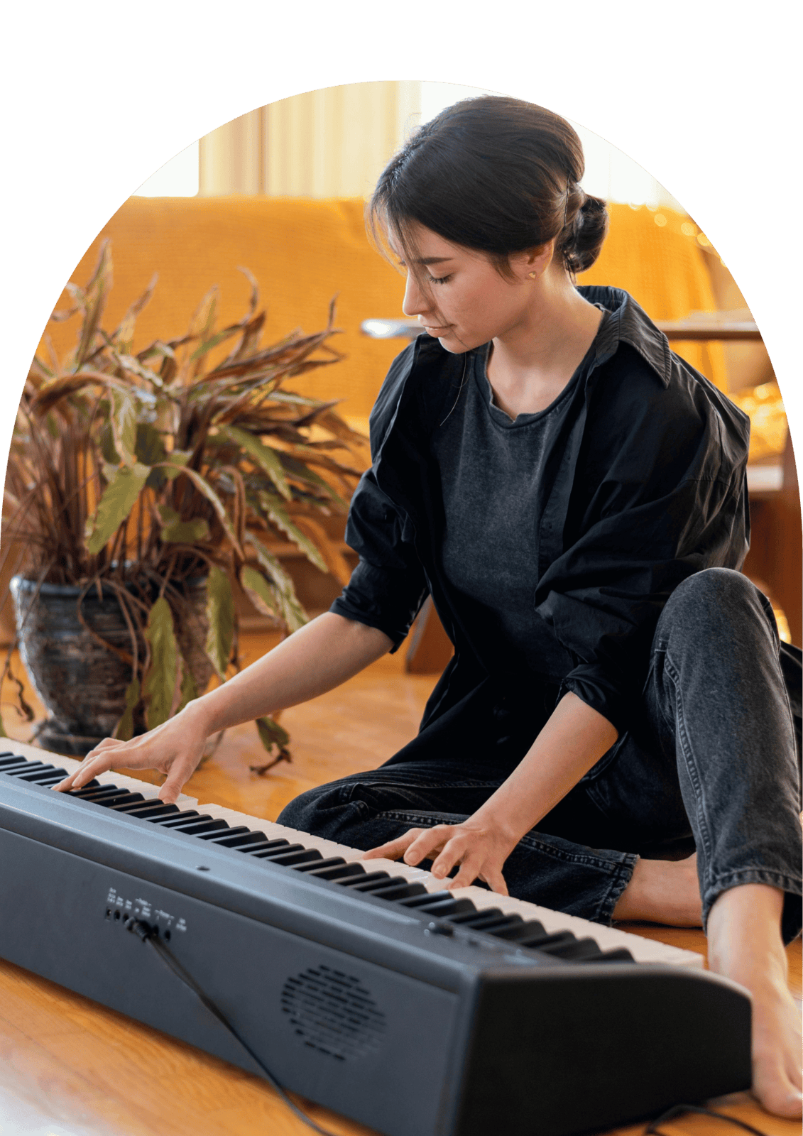 Person playing a keyboard piano, suitable for online keyboard classes and online music lessons.